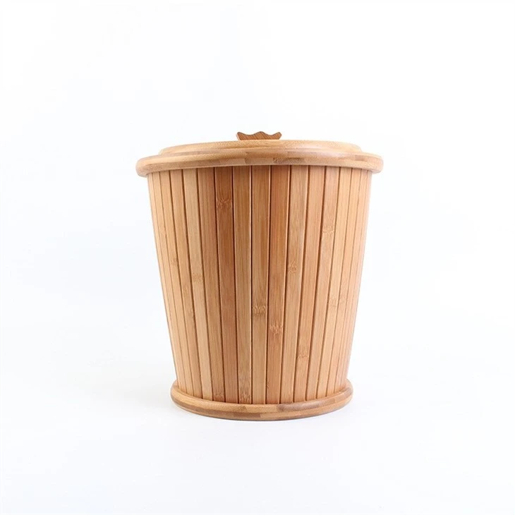 Large Big Bamboo Trash Can Waste Bin