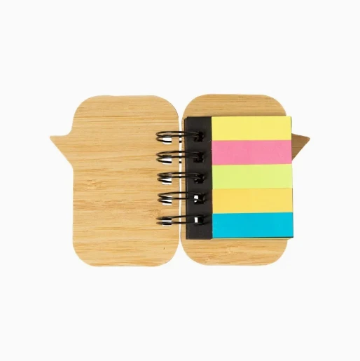 Bamboo Covered Spiral Notepad With 100 Large Sticky Notes